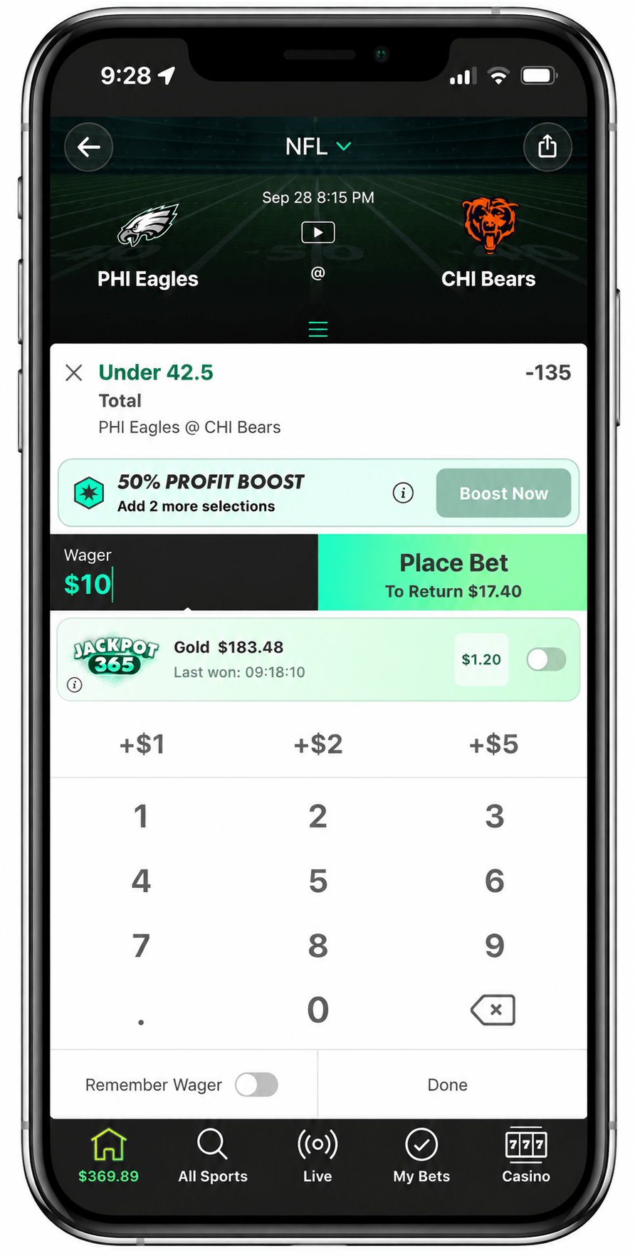 bet365 NFL bet